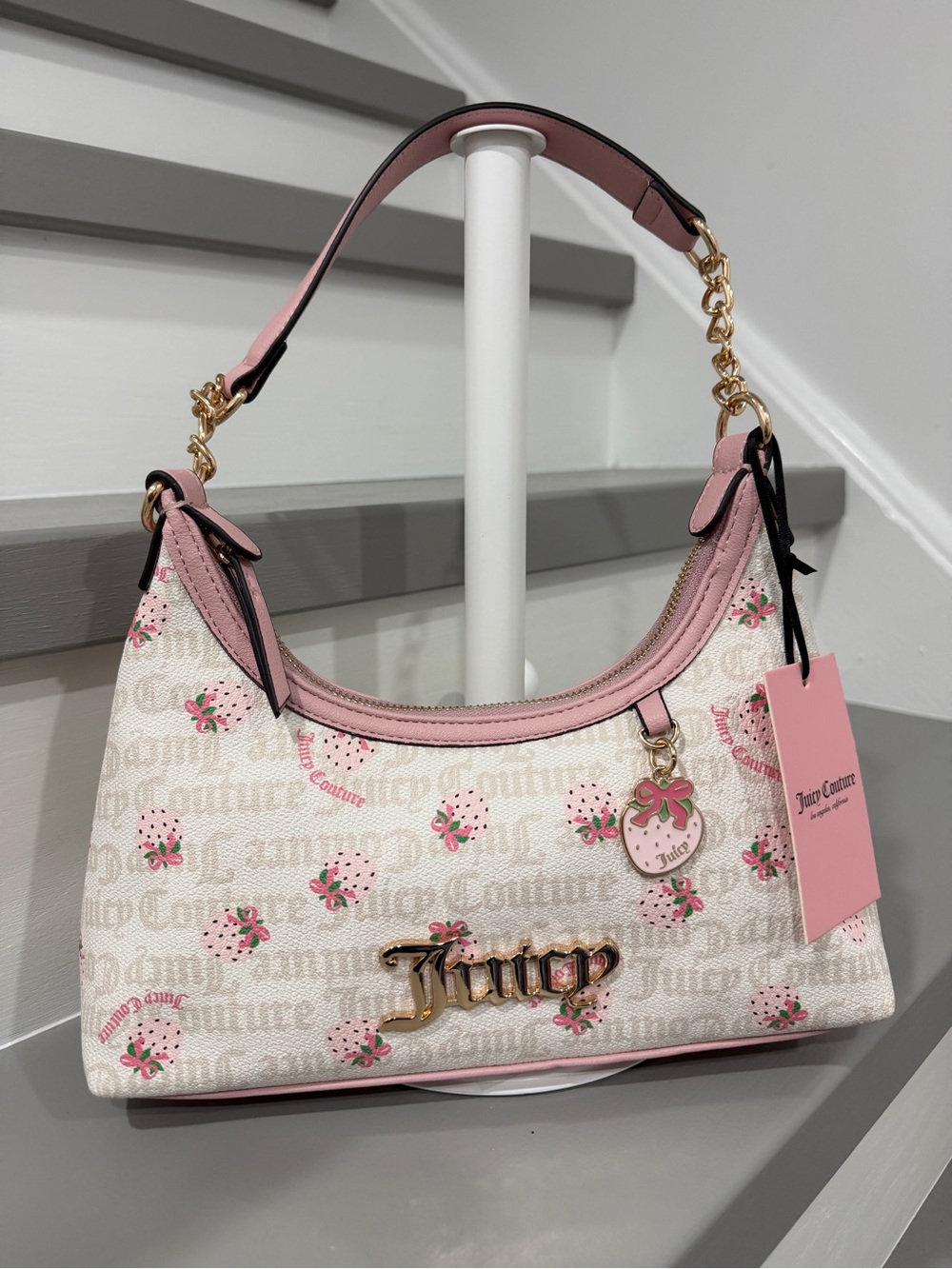 Juicy Couture Pink & Cream Strawberry Logo Shoulder Bag
